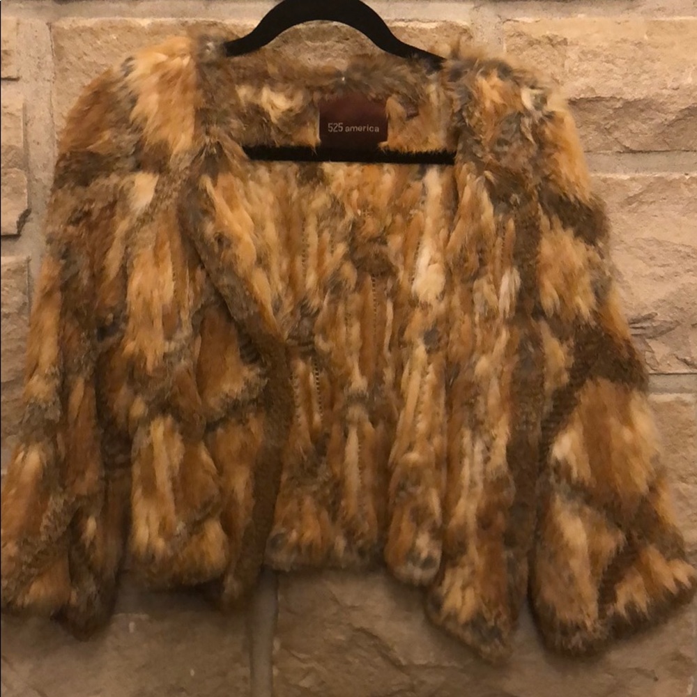 525 America Rabbit Fur Tan/Brown Cropped Jacket